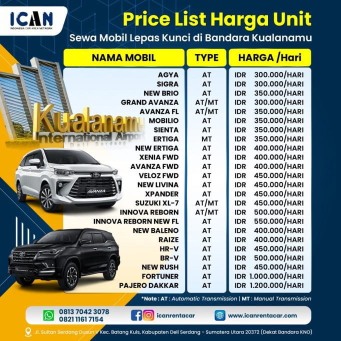 Rental Mobil Kualanamu Gratis antar jemput Bandara KNO